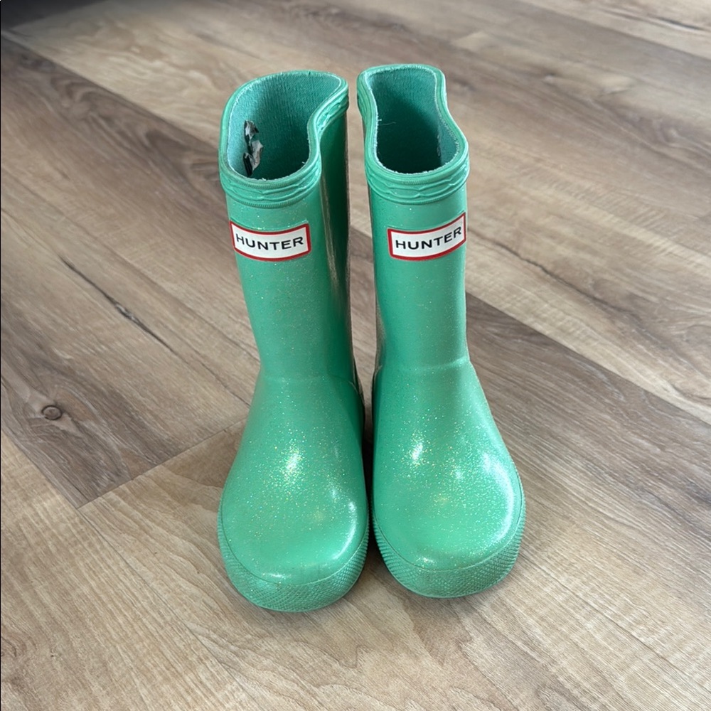 Hunter Kids Green Glitter Rain Boots